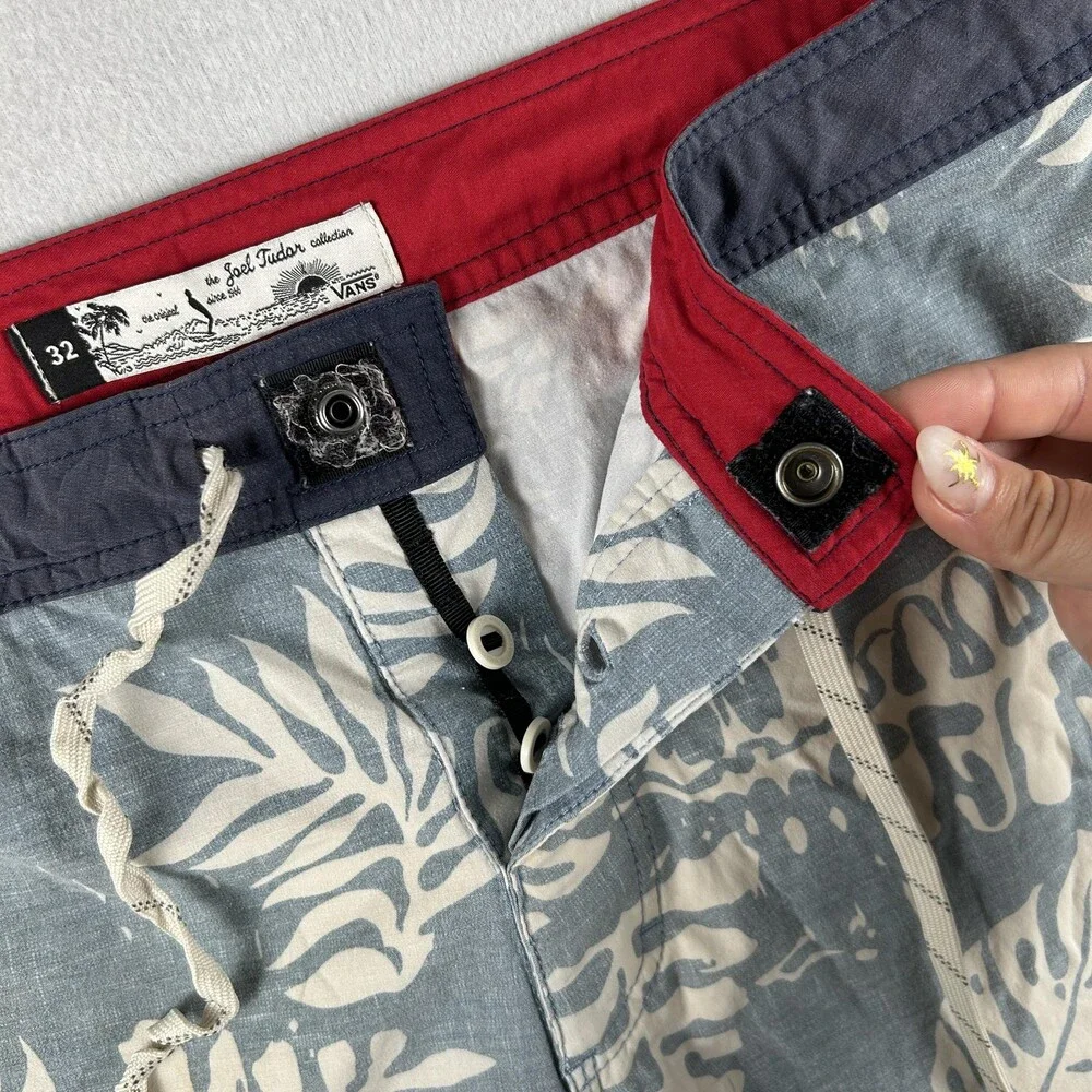 Vans Swim Trunks Mens 32 Blue Tropical Leaf Joel Tudor Board Shorts Pockets
